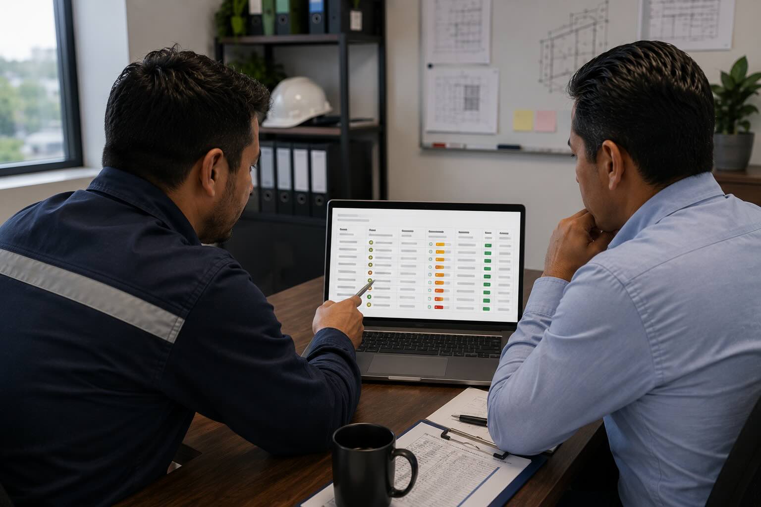 Dueño consultando un registro de asistencia para resolver una duda de cliente
