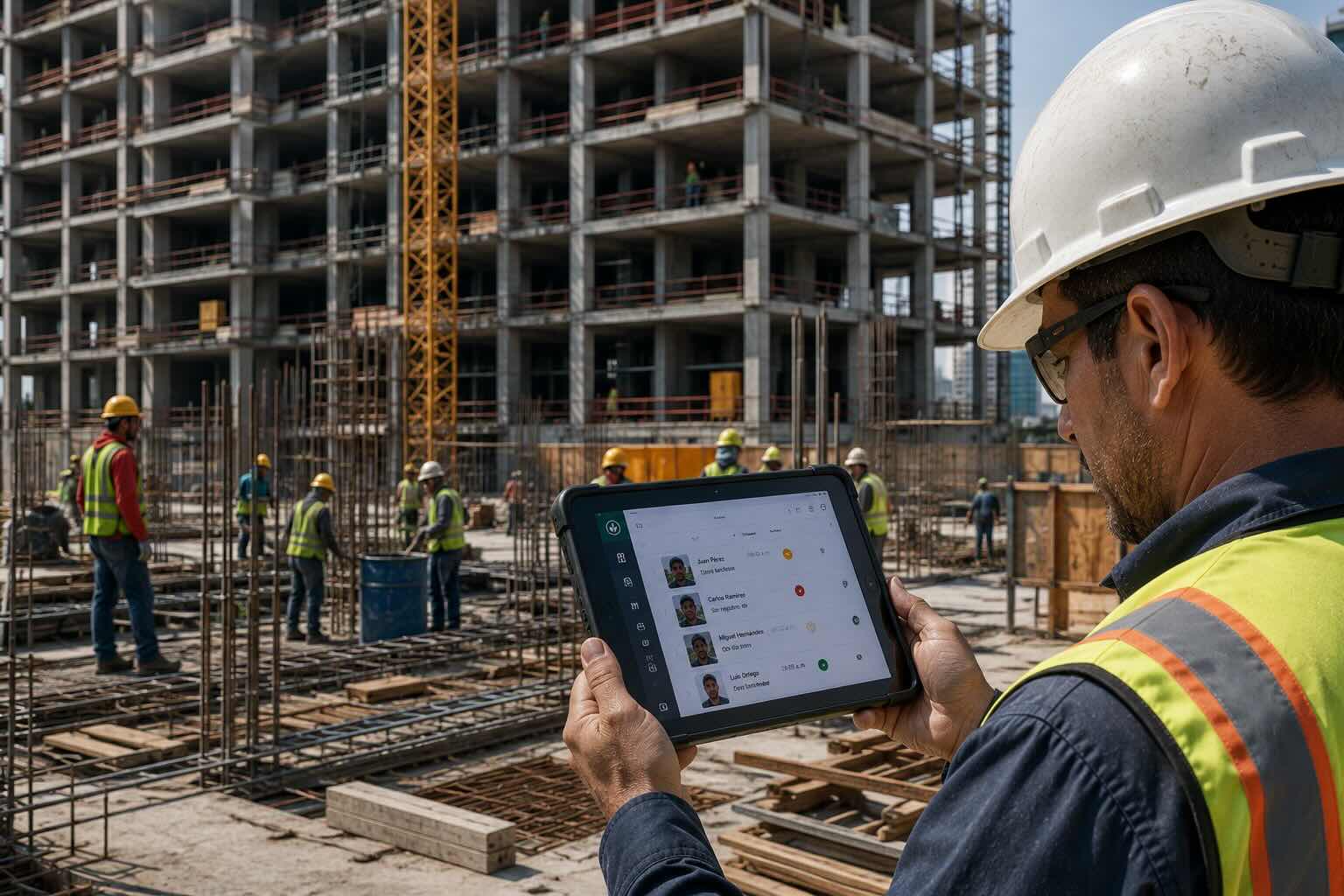 Supervisor revisando retardos, faltas y asistencias en una tablet