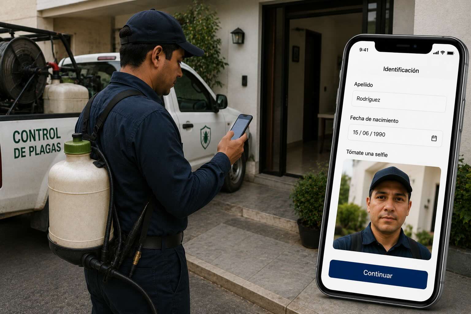 Empleado escaneando QR para registrar asistencia en su sitio de trabajo