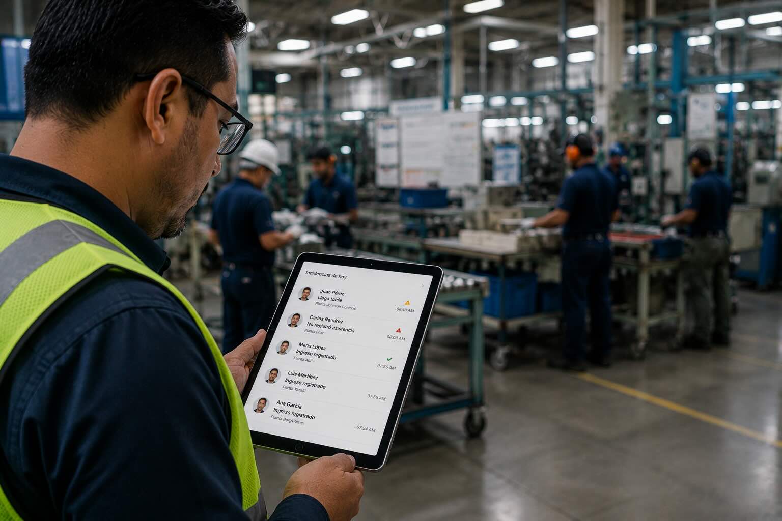 Dashboard para supervisores con asistencia, retardos y faltas de personal operativo