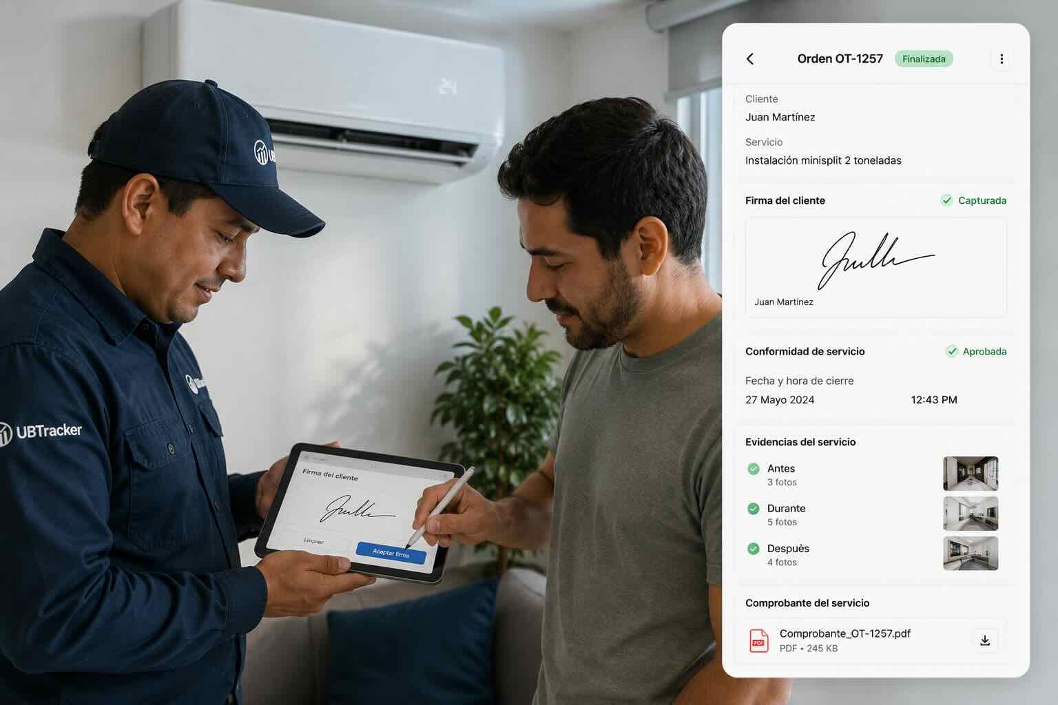 Firma digital del cliente para cerrar una orden de trabajo