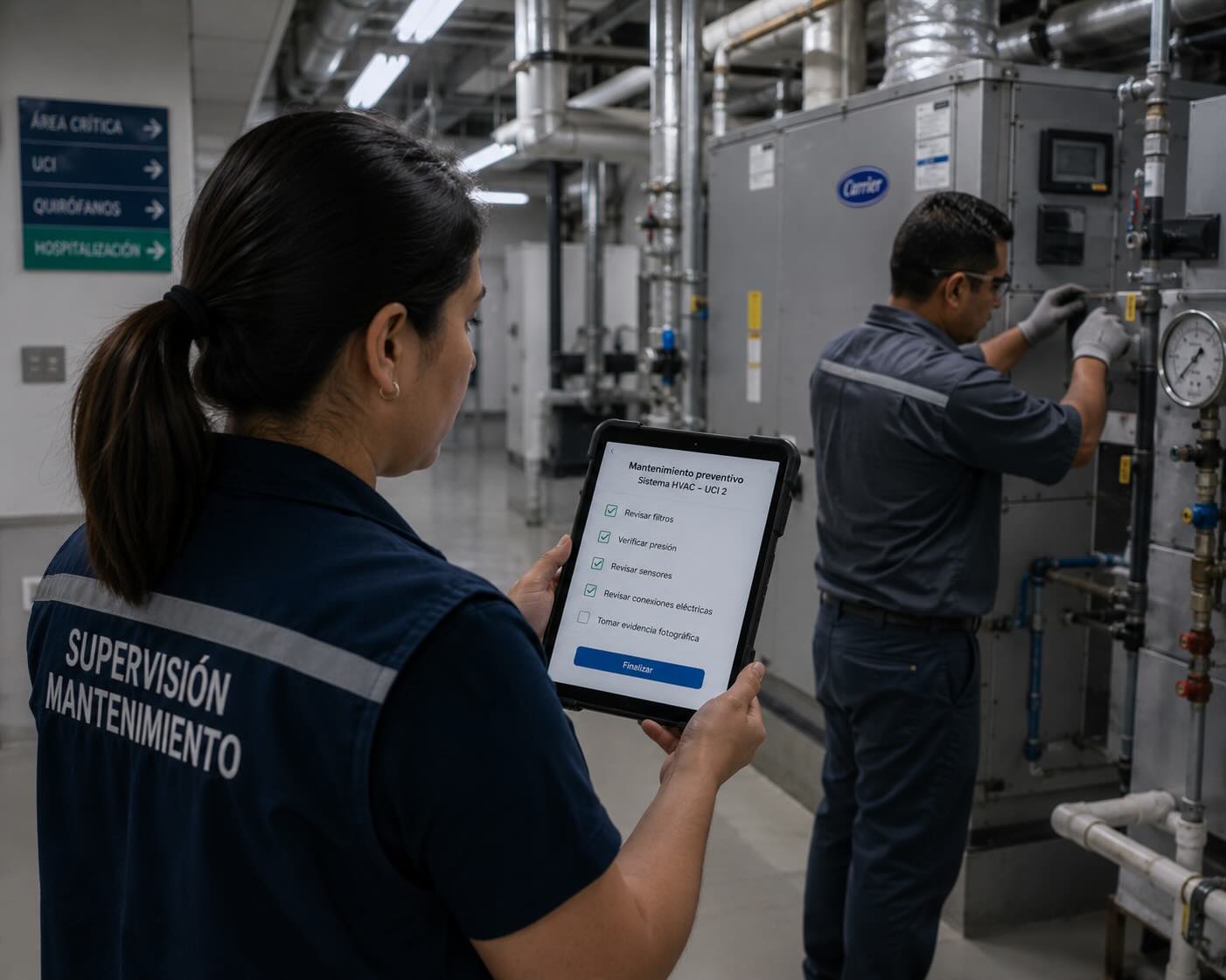 Supervisor revisando checklist operativo en sitio
